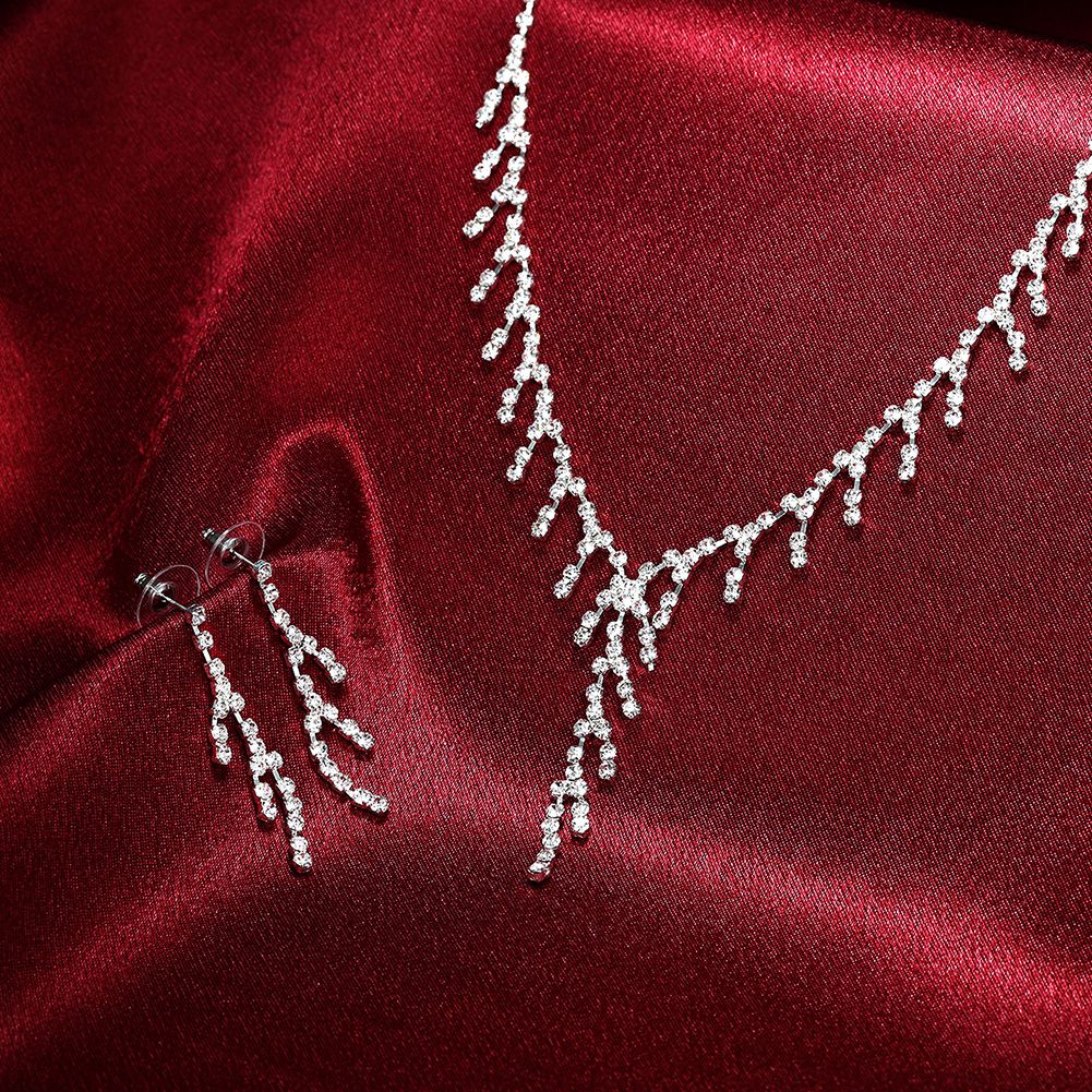 Elegant Lady Tree Shape Necklace Sets Bride Wedding Jewelry Sets Silver