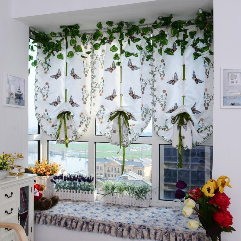 Light Filtering Fabric Fold Roman Shade Butterfly Printed Window
