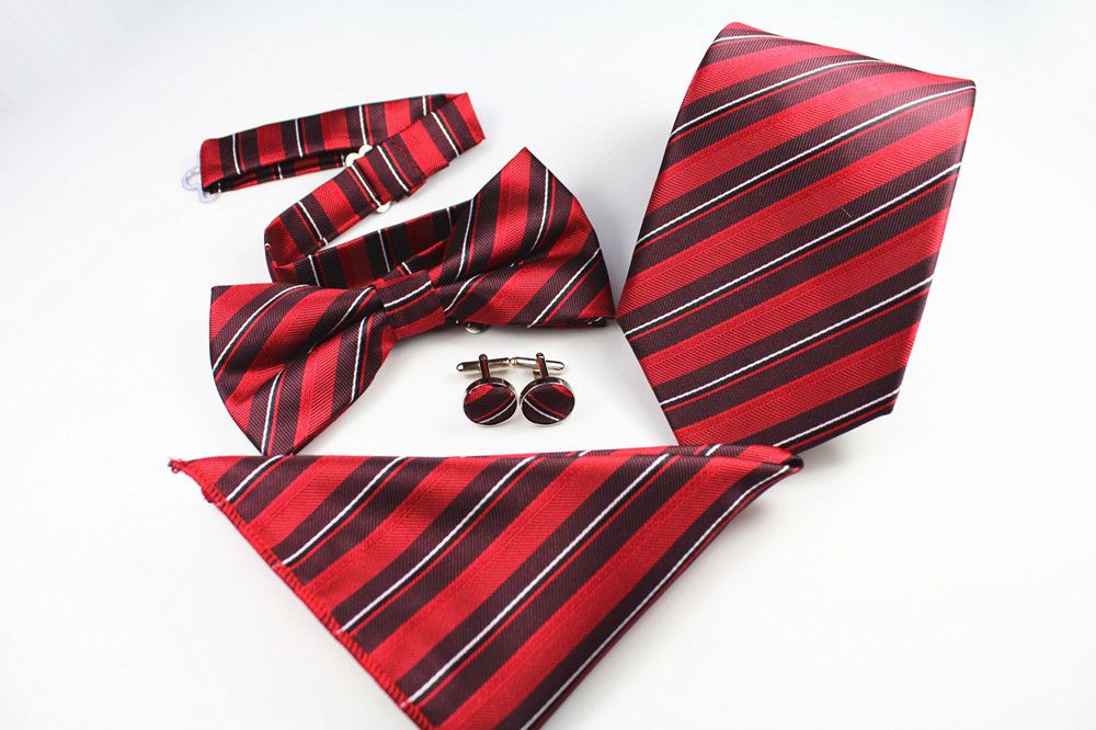 2020 Neck Tie Bowtie Handkerchief Cufflinks Sets 8*145cm Plaid Stripe