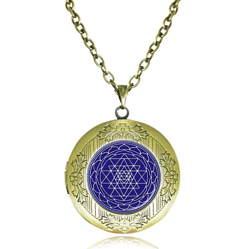 SRI YANTRA Sacred Geometry Cabochon Verre Or Médaillon Collier Pendentif