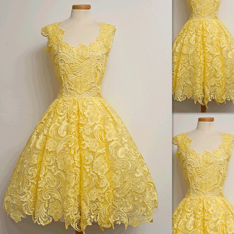 Vestidos de cóctel amarillos Colección de primavera Encaje Fotos reales Fiesta de graduación Vestidos de fiesta Vestidos de cóctel amarillos Colección de primavera Encaje Fotos reales Fiesta de graduación Vestidos de fiesta