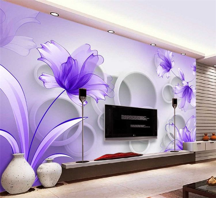 Purple Flower Wallpaper 3D Wall Mural for Living Room TV Background Wall  Art Decor Print Photo Wall Paper papier peint 3d fleur