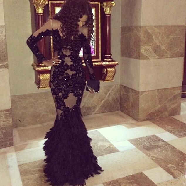 black long sleeve mermaid gown