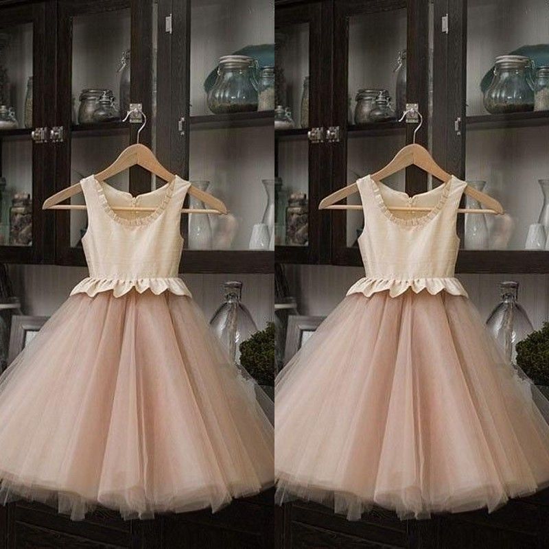 champagne pink flower girl dresses