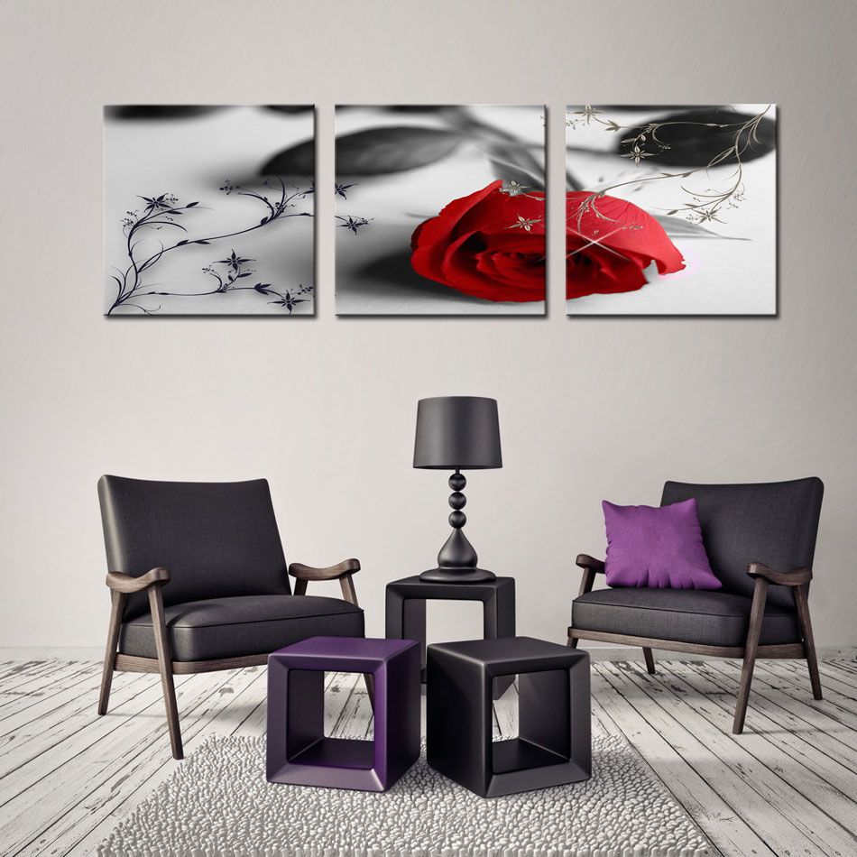 ZXYJJBCL Fantasie Schwarzer Hintergrund Rote Rose Wandkunst Leinwand 3 St/ück Triptychon Foto Wohnzimmer Schlafzimmer Esszimmer /Ölgem/älde Warmes Dekor