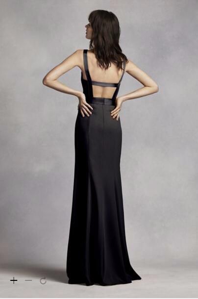 long v neck crepe gown with open back