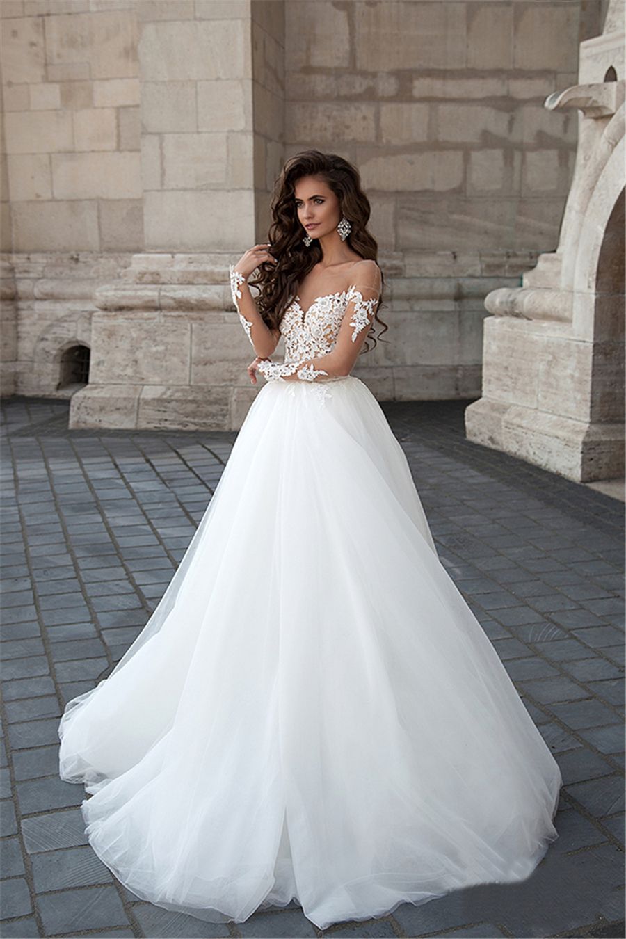 Compra Pura Fuera Del Hombro Champagne Y Blanco Dos Piedras Vestido De Boda  Vestido De Bola Mangas Largas Vestido Nupcial Vestido De Noiva Sexy Barato  | Entrega Rápida Y Calidad | Es.Dhgate