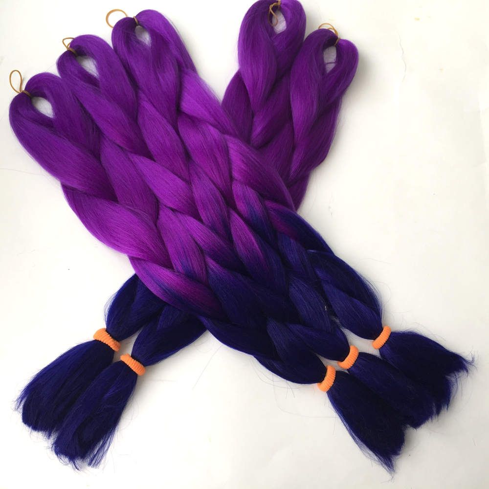 Kanekalon Jumbo Braiding Hair 24 100g Purple Dark Blue Ombre
