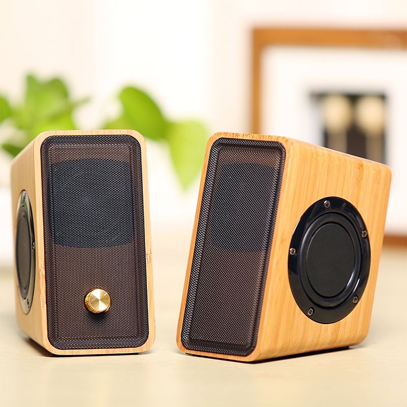 2020 Natural Bamboo Hi Fi Multimedia Bass Stereo Computer Speaker Full