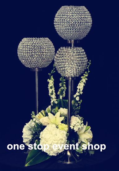 Crystal Ball Wedding Centerpiece And Beaded Flower Vase And Flower