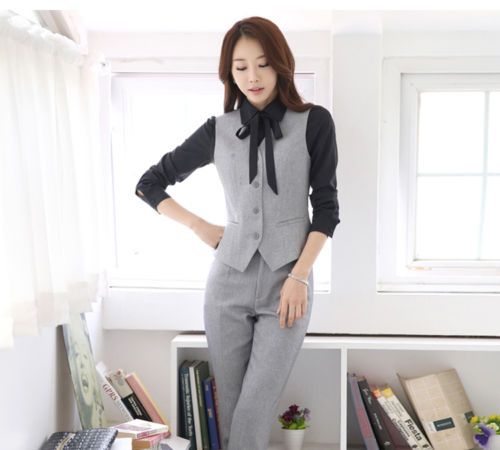 Compra Nuevo Estilo Gris Negro Chaleco Y Pantalones Conjunto Para Trajes De Mujer  Traje De Dama Chaleco De Oficina Elegante Delgado Negocios Conjunto De Pantalones  Ropa Formal Barato | Entrega Rápida Y