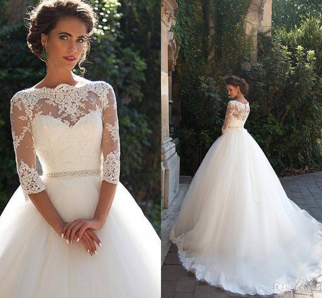 three quarter sleeve bridal gowns