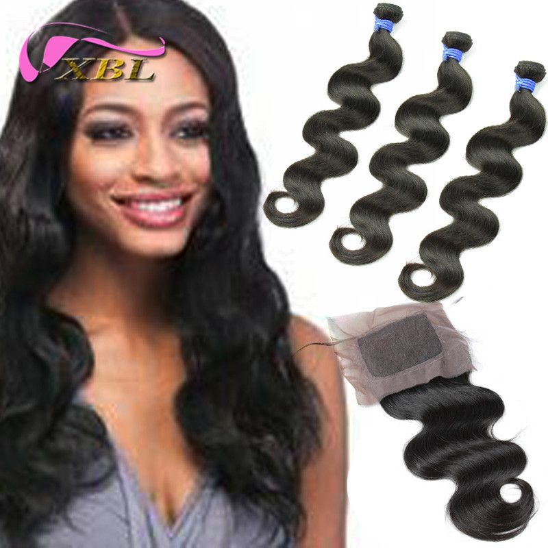 Silk Base Closures With 3 Bundls Peruvian Body Wave Human Hair