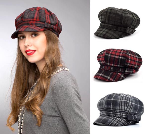 red plaid newsboy hat