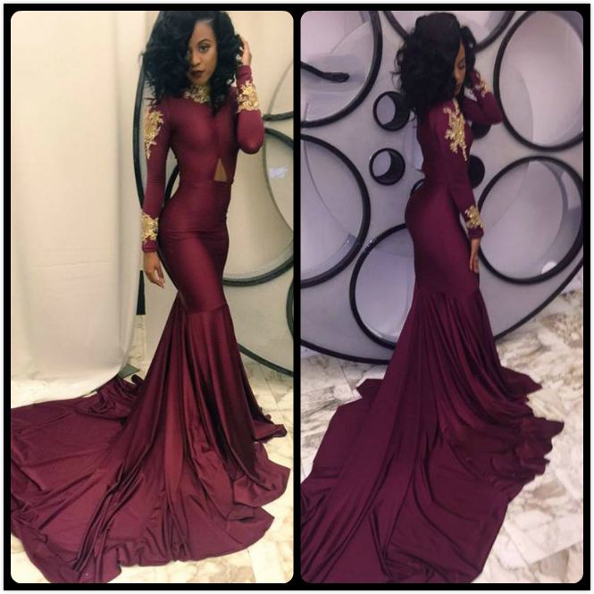 burgundy long sleeve mermaid prom dress