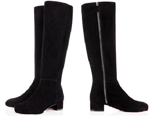 knee high black suede boots low heel