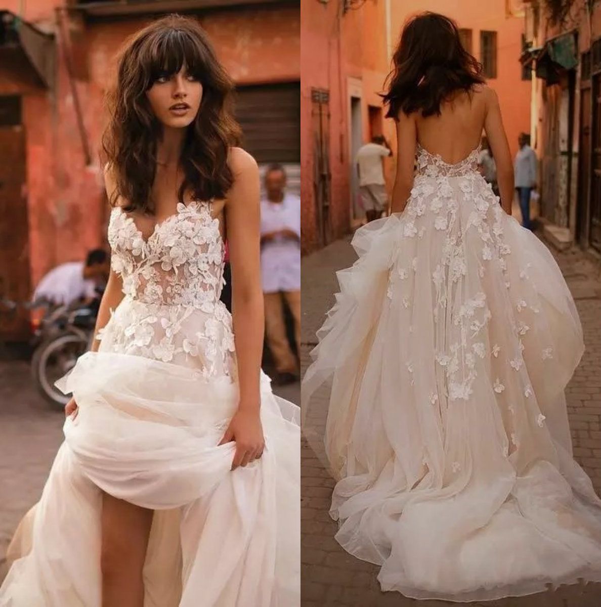 floral pink wedding dress