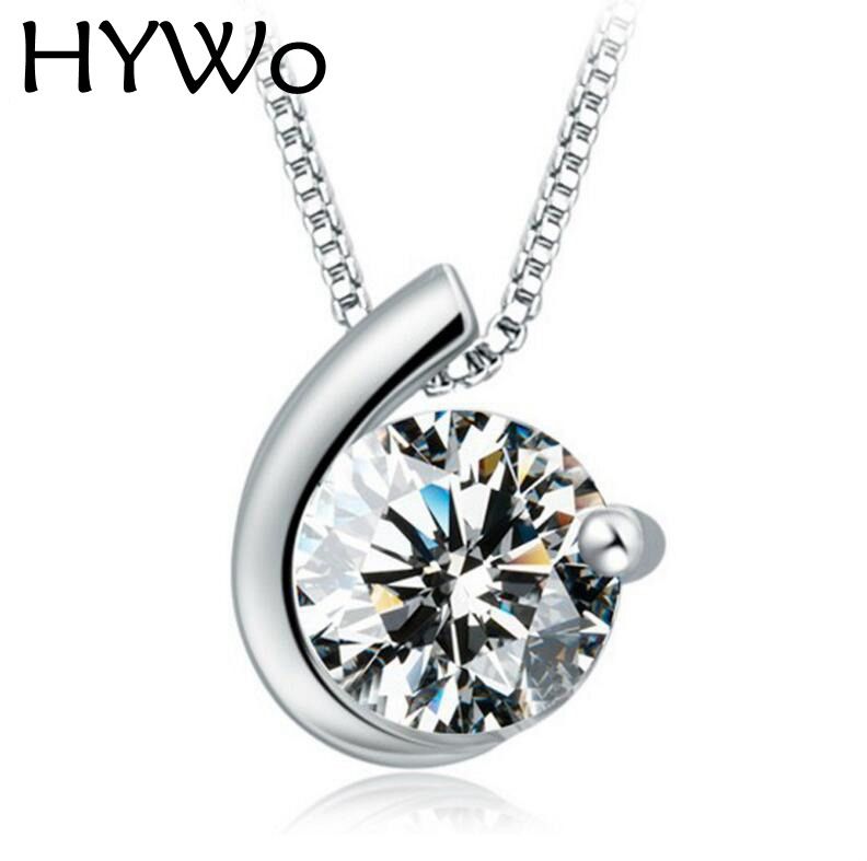 Women‘s 925 Solid Silver AAA Crystal Heart Pendant Necklace Fashion Jewelry