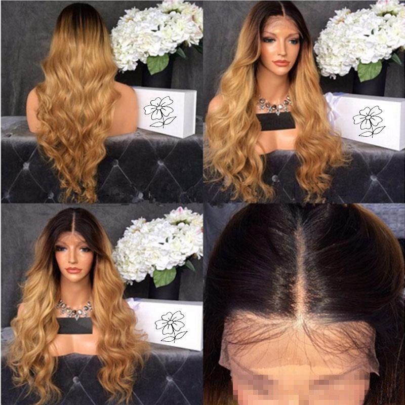 Cheap Dark Roots Blonde Body Wave Synthetic Lace Front Wig High