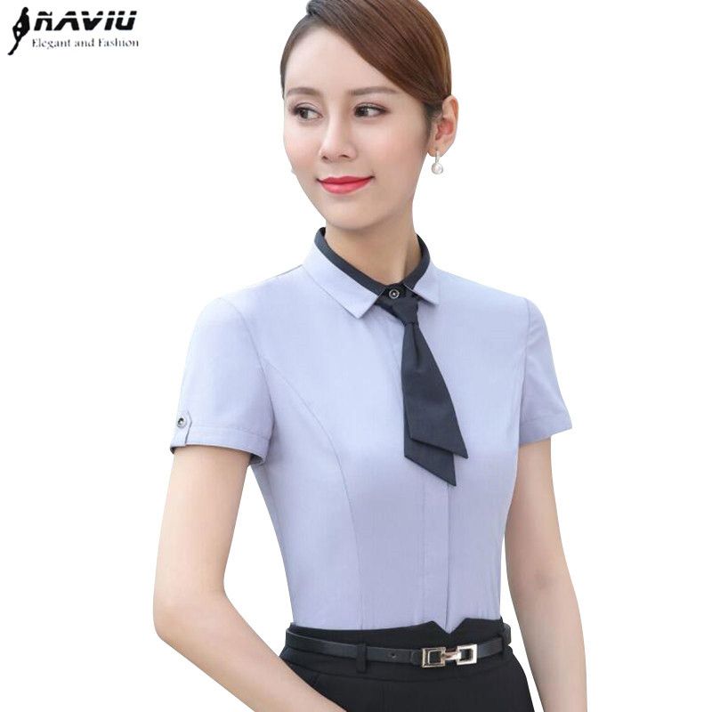 Temperamento Verano Corbata Mujer Camisa OL Elegante Formal De Manga Corta De Gasa Remiendo Blusa Damas Oficina Más Tamaño De 15,58 € | DHgate