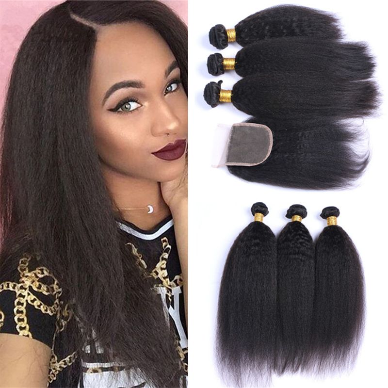 9a Brazilian Kinky Straight Hair With Closure 100 Human Hair Bundles Italian Coarse Yaki With 4x4 Free Part Closure From Coach Hair 133 98 Dhgate Com