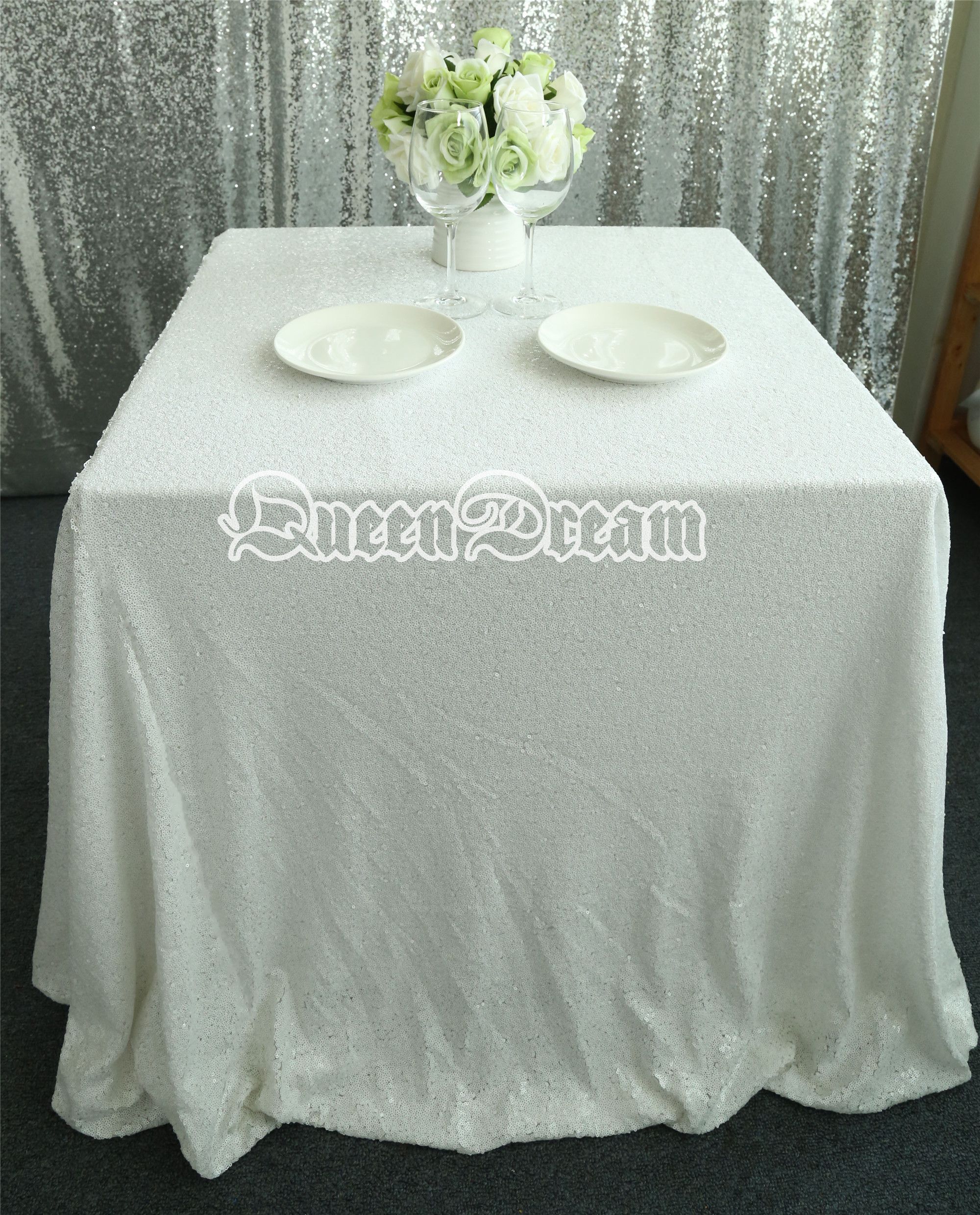 96 Square White Sequin Tablecloth Or Table Cloth For Wedding Linen