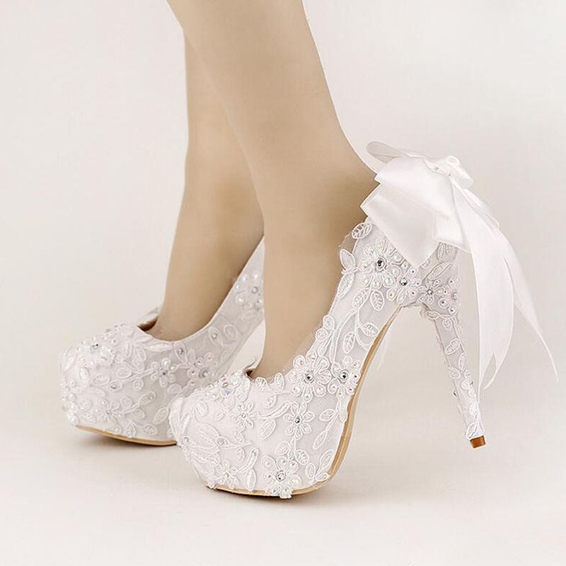 Dulce blanca arcos zapatos nupciales zapatos de plataforma de tacón alto con zapatos boda