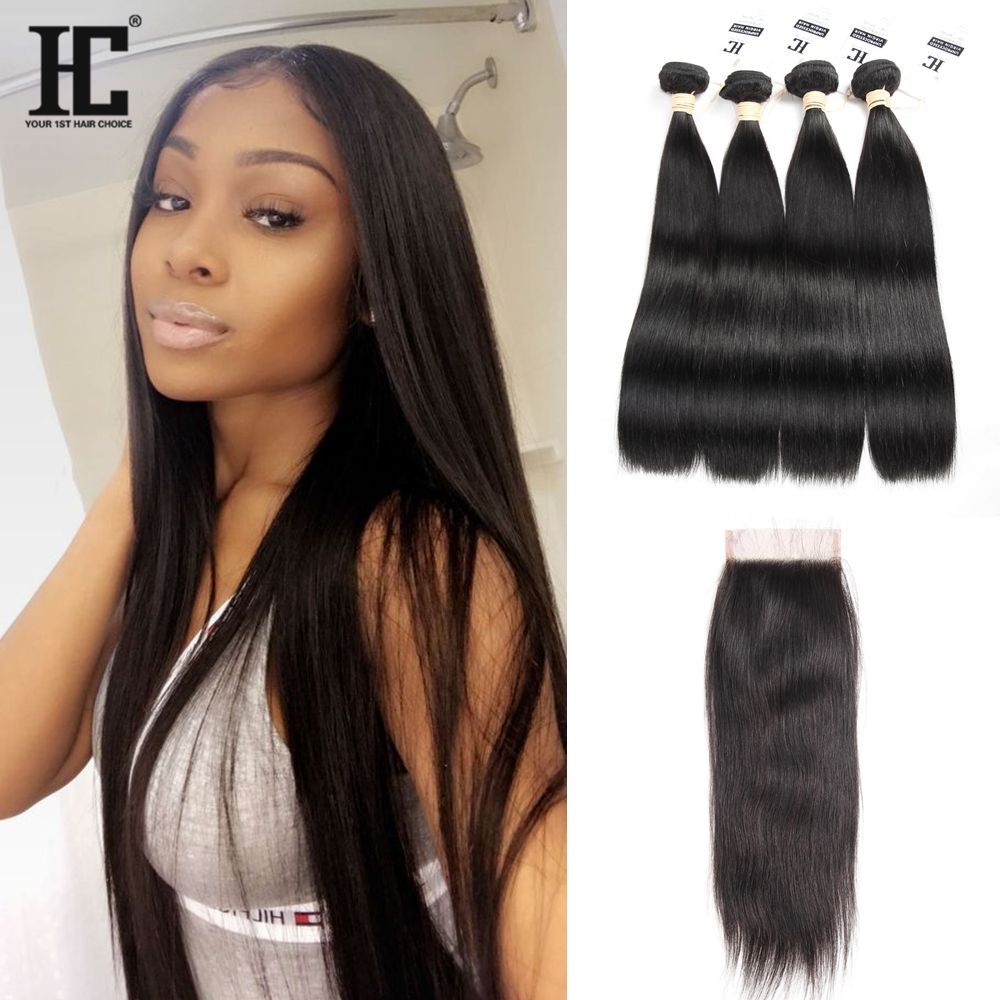 Brazilian Straight Human Hair Weaves Extensions 4 Bundles With