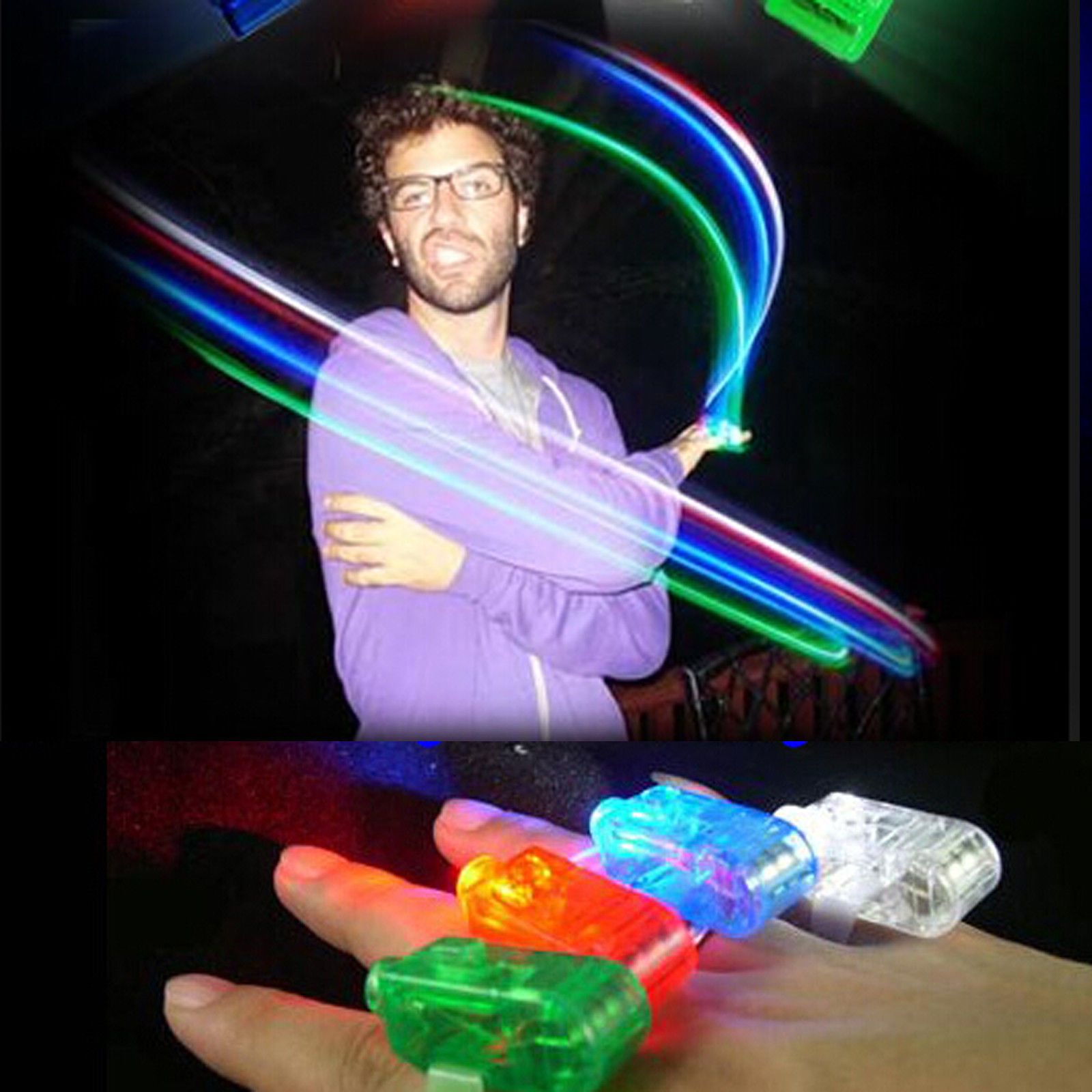 10 Pcs Finger Light Up Ring Laser Led Rave Dance Party Glow Beams Hot 
