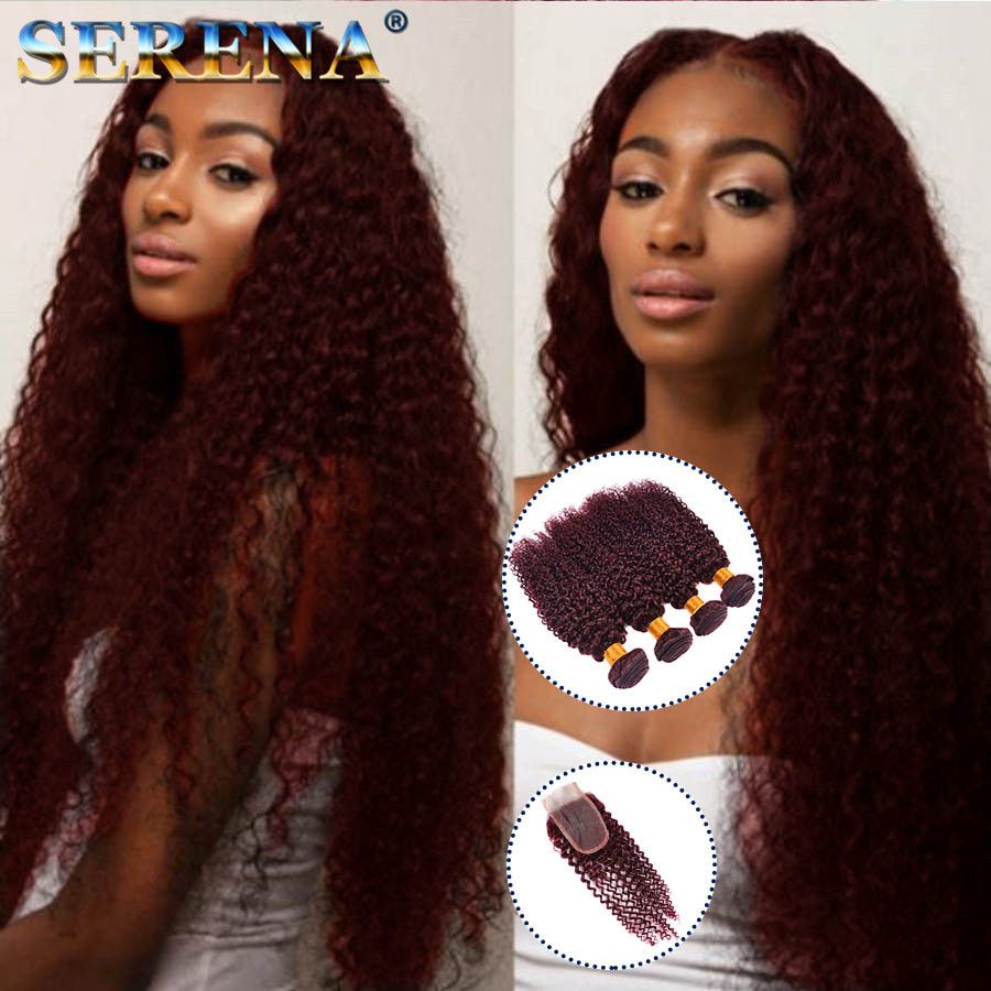 Queens Hair Red Wine Hair Weave 99j Burgundy Kinky Curly Human