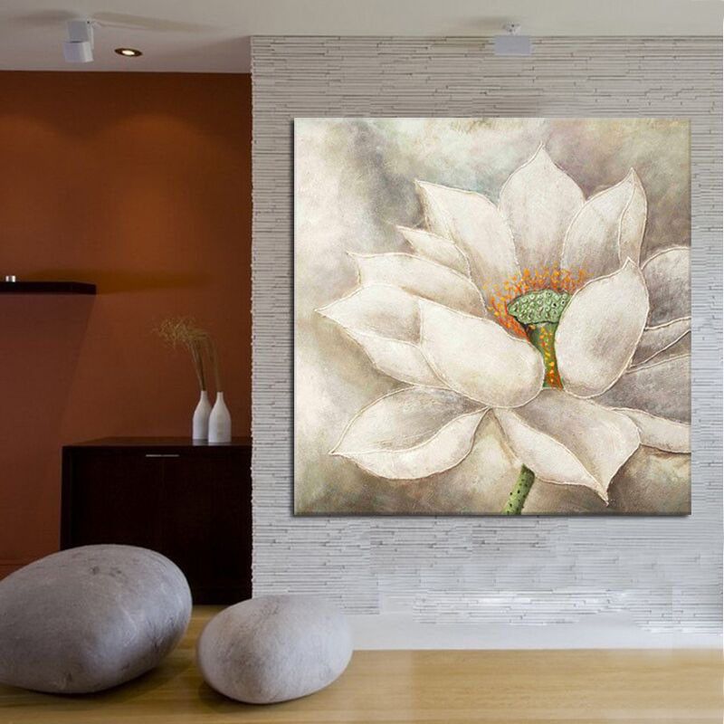 2019 Handmade White Lotus Flower Oil Painting Beautiful Wall Paintings For Bedroom Wall Decoration Canvas Art Home Decor From Paintingart2017 50 66