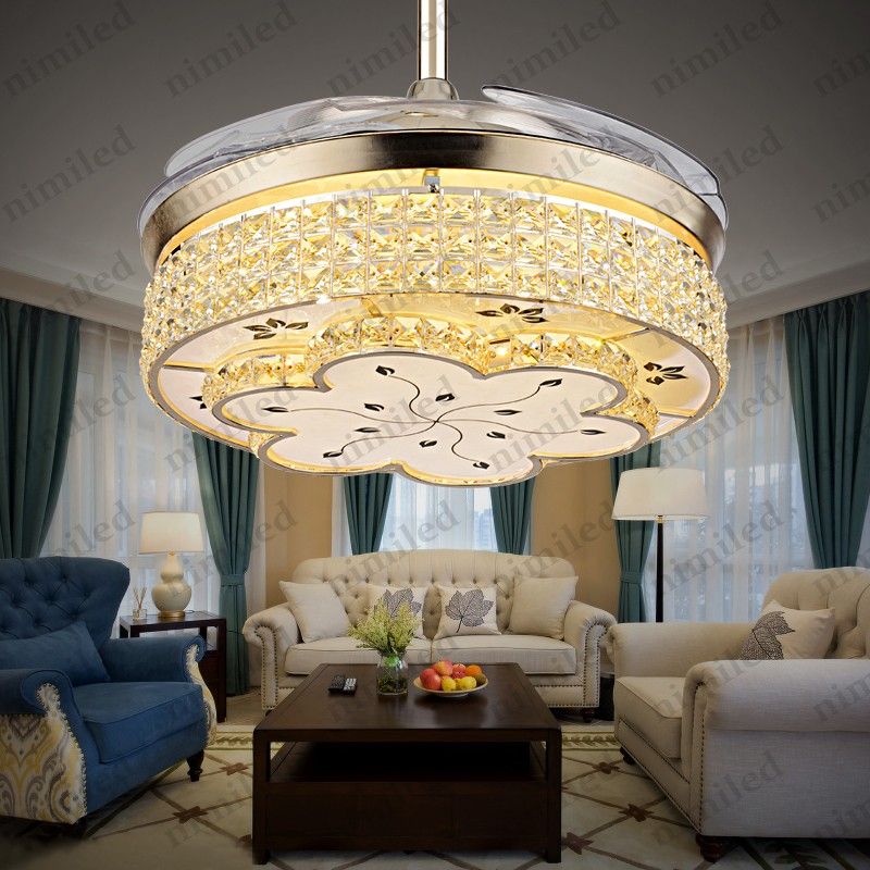 2020 Nimi914 Invisible Living Room Retractable Crystal Ceiling Fan