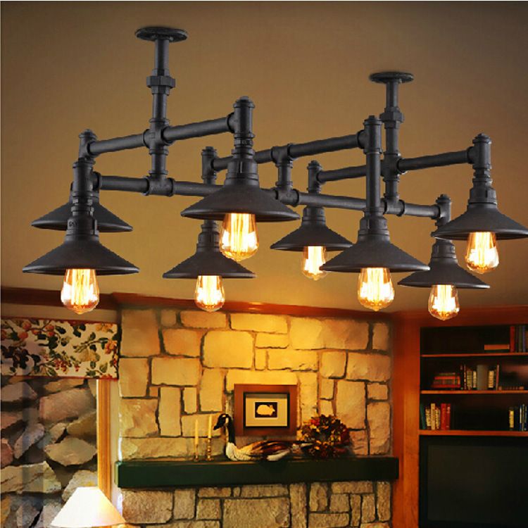 Vintage Style Loft Water Pipe Light Iron Chandeliers Vintage Style Loft Water Pipe Light Iron Chandeliers Hanging Lamp For Warehouse Bar Dining Room Edison Fixture Ceiling Lighting Cage Chandelier