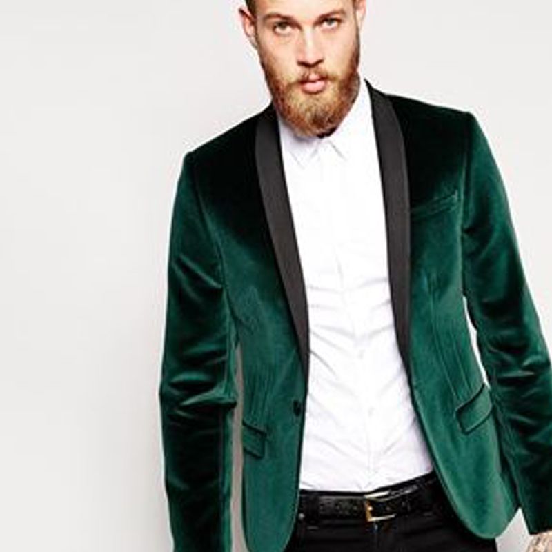 Acquistare Abiti Da Uomo Feste Aziendali In Velluto Verde Abiti Da Sposo  2018 Blazer Con Risvolto Scialle Nero Smoking Da Matrimonio In Due Pezzi  Giacca + Pantaloni Economico | Consegna Veloce E