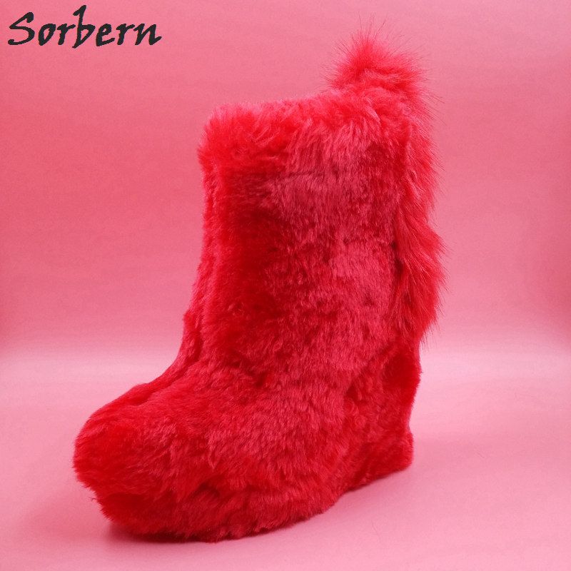 red fluffy boots