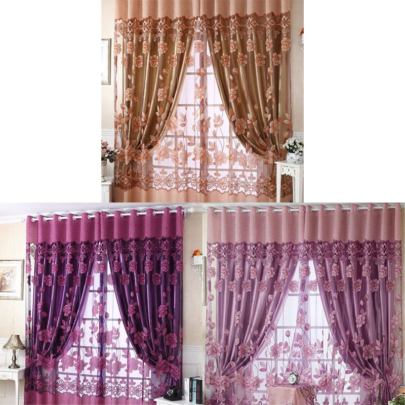 Peony Voile Curtain Room Window Tulle Sheer Curtain Valance Sheer