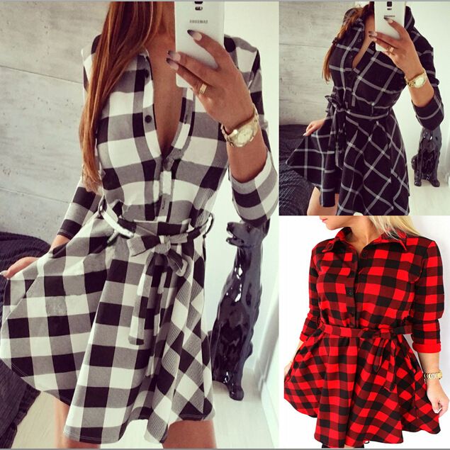 black and white plaid shirt dress