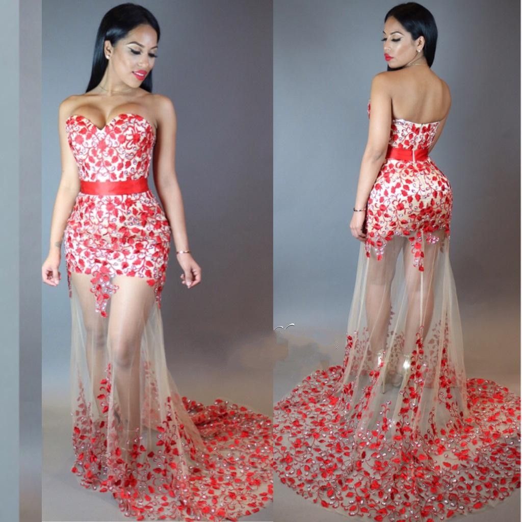 red see through prom dress