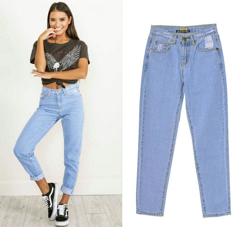 Compre Moda Casual Jeans Womens Plus Size Cintura Alta Washed