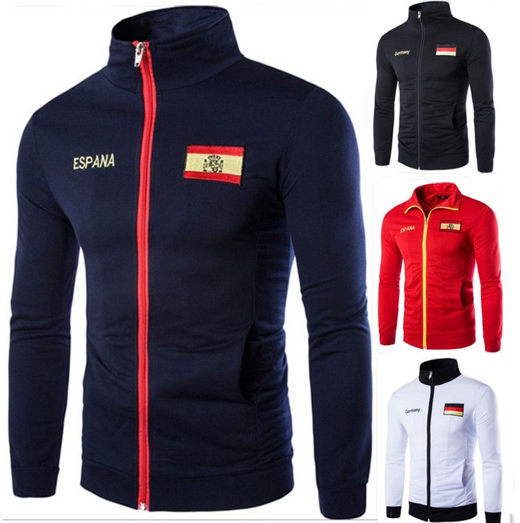 2016 adolescente con capucha soporte collar deportes Sudaderas abrigo alemán español bordado diseño deportes