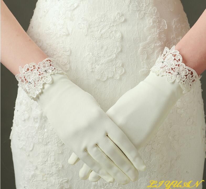 short ivory wedding gloves