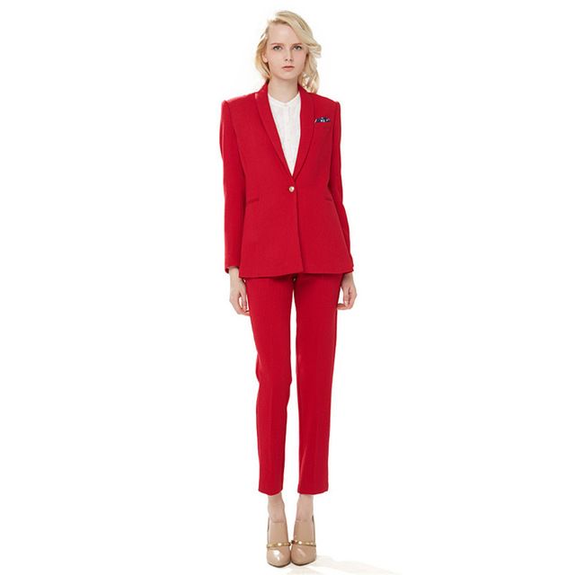ladies red trouser suits