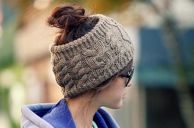 Women Winter Warm Cap Knitted Empty Skull Hat Hair Band
