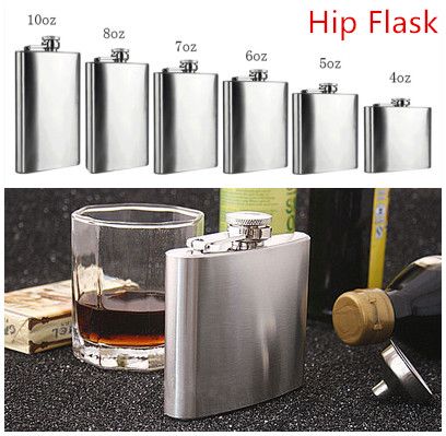 6 Size Stainless Steel Pocket Hip Flask Alcohol Whiskey Liquor Screw Cap+Funnel