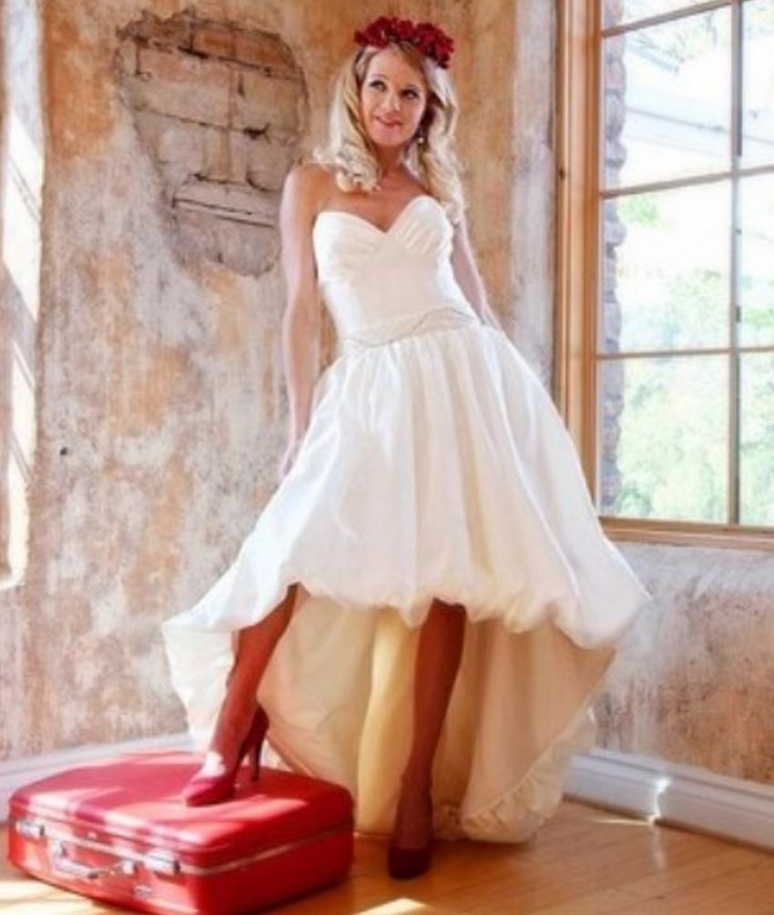 discount short front long back vintage wedding dresses ruched