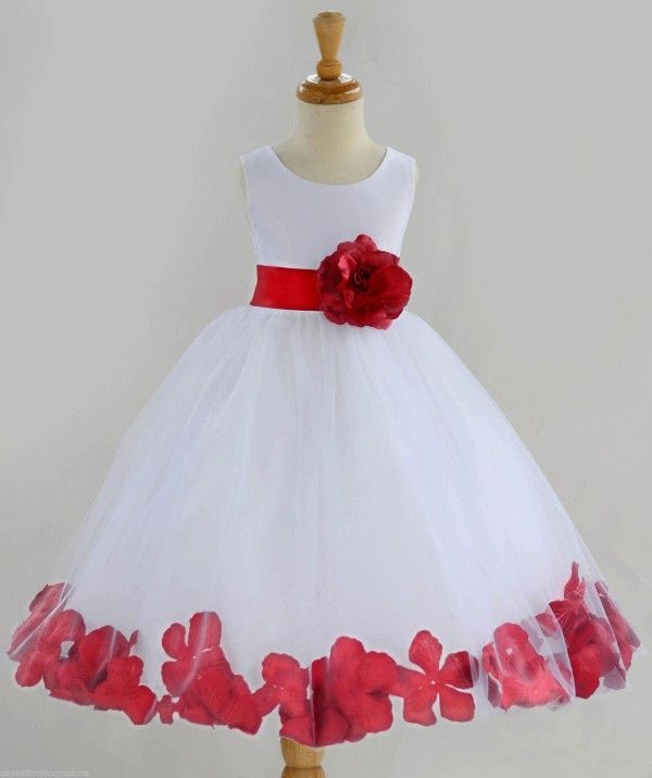 Encantador, dos tonos, rojo y blanco, vestidos niña de flores Barato, vestido de niñas para