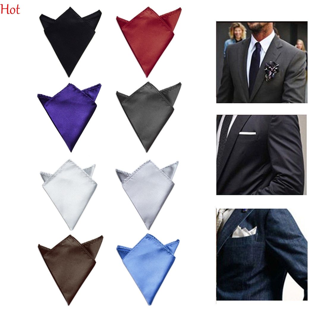 Men's Satin Silk Pocket Square Hankie Hankerchief Wedding Party Formal Suit