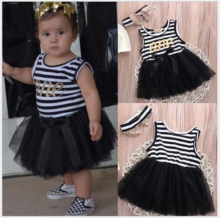 2020 2016 New Baby Girl Stripe Dress Cute Girls Lace Net Yarn