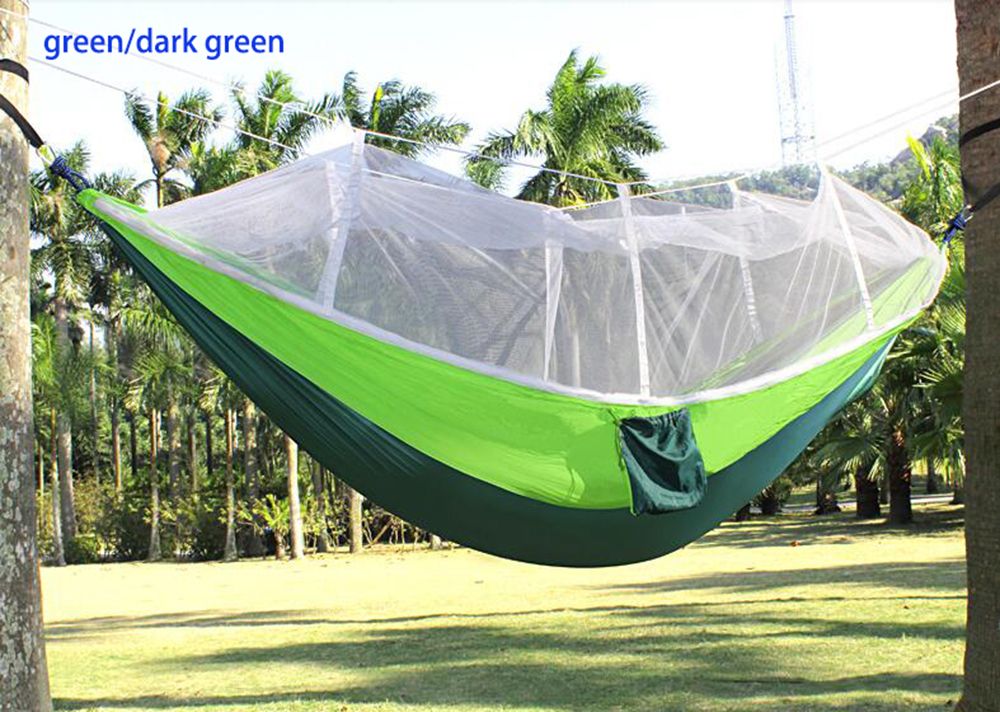 260*150cm camping hamacas con cremallera mosquitera paracaídas seda exterior 
