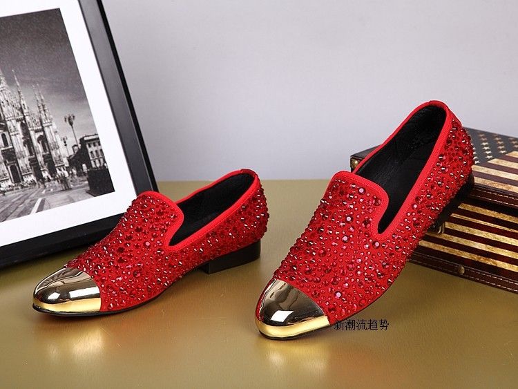 Top Sale Gold Toe Black Red Men Wedding Party Shoes Oxfords Crystal ...